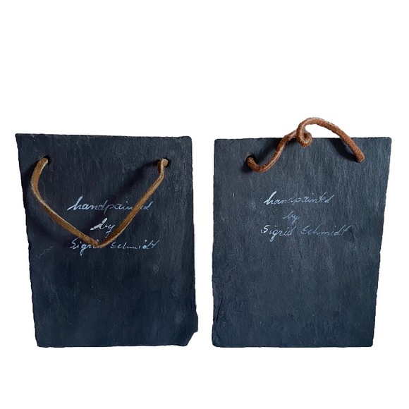 Vintage black slate wall art Herbs Hand Painted plaque set Sigrid Schmidt MCM - Picture 2 of 9